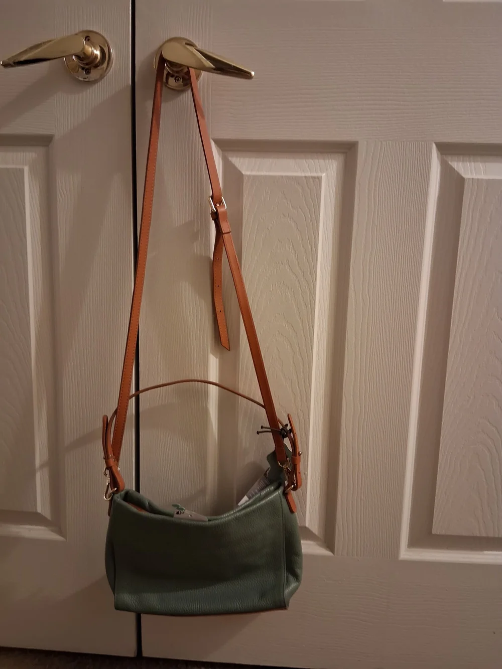 Valentina Green Crossbody Bag with Tan Strap